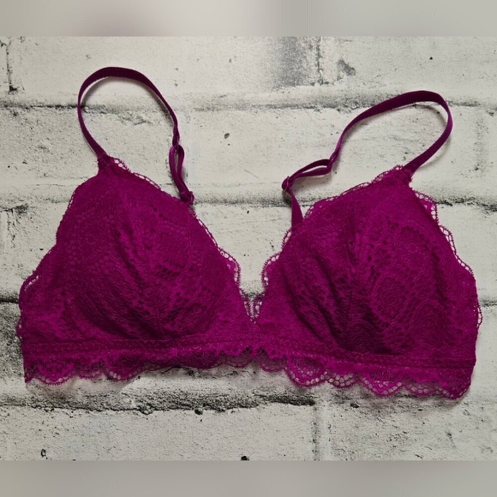 La Senza Lace Bralette Large Purple Floral Wireless Triangle Bra Lingerie